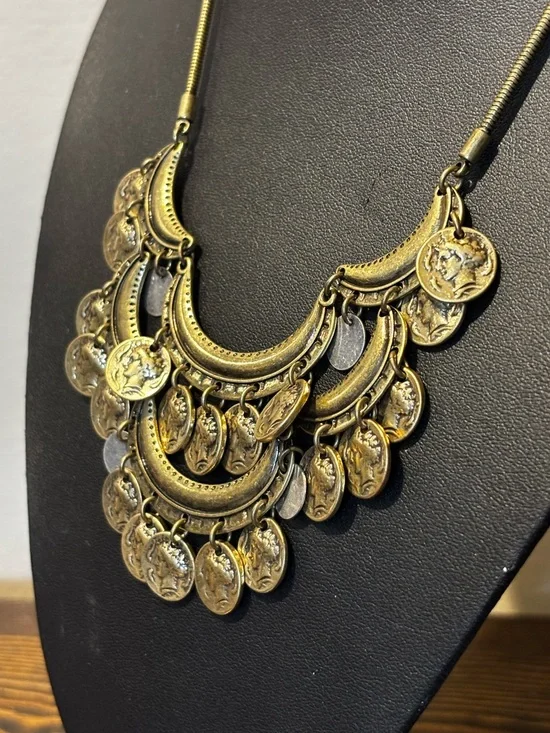 Jenny Bird Vintage-Style Coin Bib Statement Necklace – Antique Brass & Silver - Picture 5 of 14